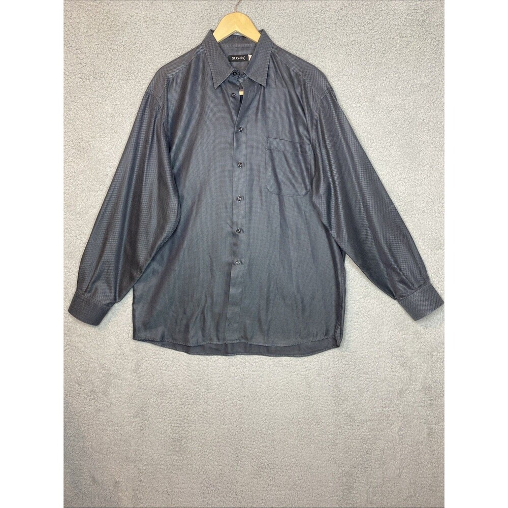 St. Croix Gray Gingham Long Sleeve Mens Size XL Button up 100% Cotton